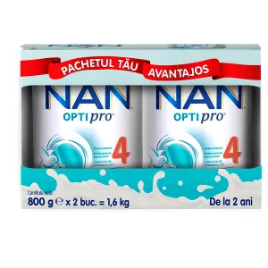 Formula de lapte praf pentru copii, Nestle NAN OPTIPRO 4, de la 2 ani, 2 x 800 g Pachet Promo, Nestle